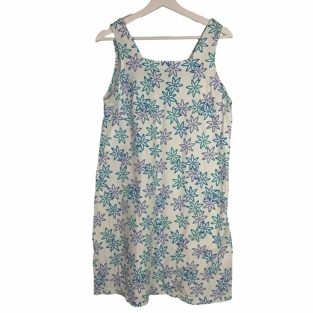 Fresh Produce Medium White Teal Purple Square Neck Dress